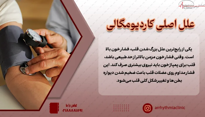 علل بزرگ شدن قلب به دو دسته تقسیم میشوند. برخی باعث ضخیم شدن قلب و برخی دیگر سبب گشاد شدن قلب میشوند.